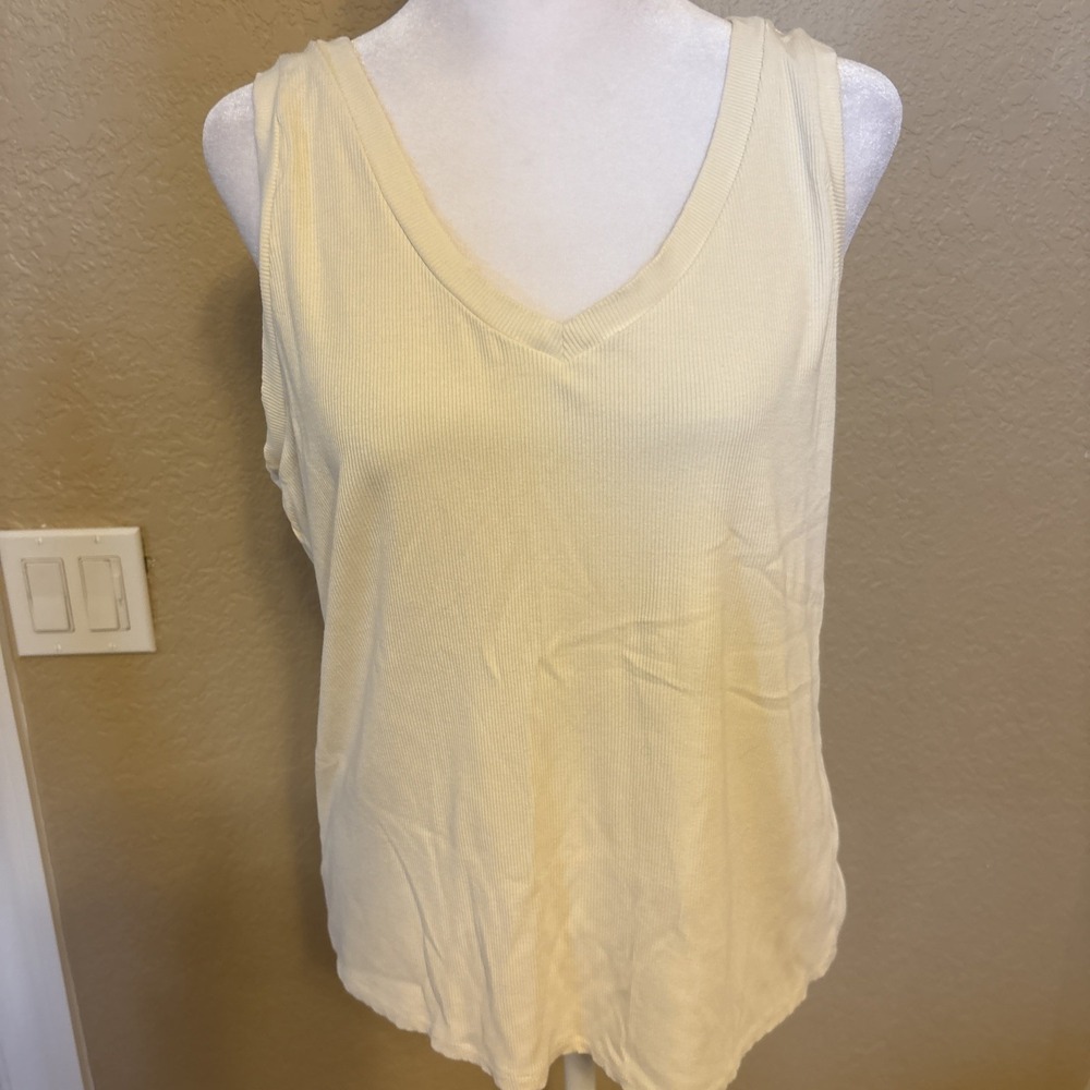 Boston Proper Ivory Ribbed‎ Knit Sleeveless Top, Shell, XL, Stretch